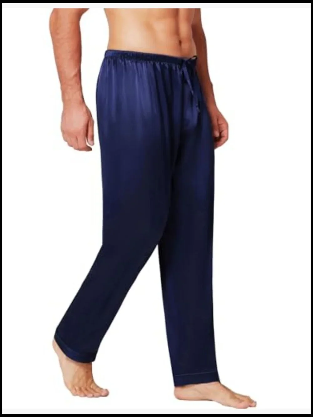 Satin Lounge Pants for Men, Sleep Bottoms with Drawstring Waist - Picture 5 of 6